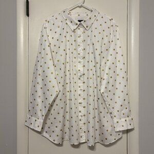 Talbots Womens Plus Metallic Gold Polka Dot Button-Front Shirt Top Blouse 3X NWT